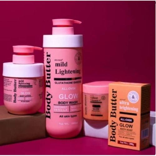 Body Butter Advanced Mild Lightening All-Over Glow Routine (Body Wash, Body Scrub, Body Lotion & Bath Soap)