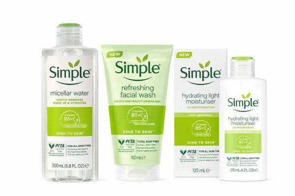 Simple Kind to Skin Daily Hydrating Skincare Routine (Micellar Water • Refreshing Facial Wash • Hydrating Light Moisturiser)