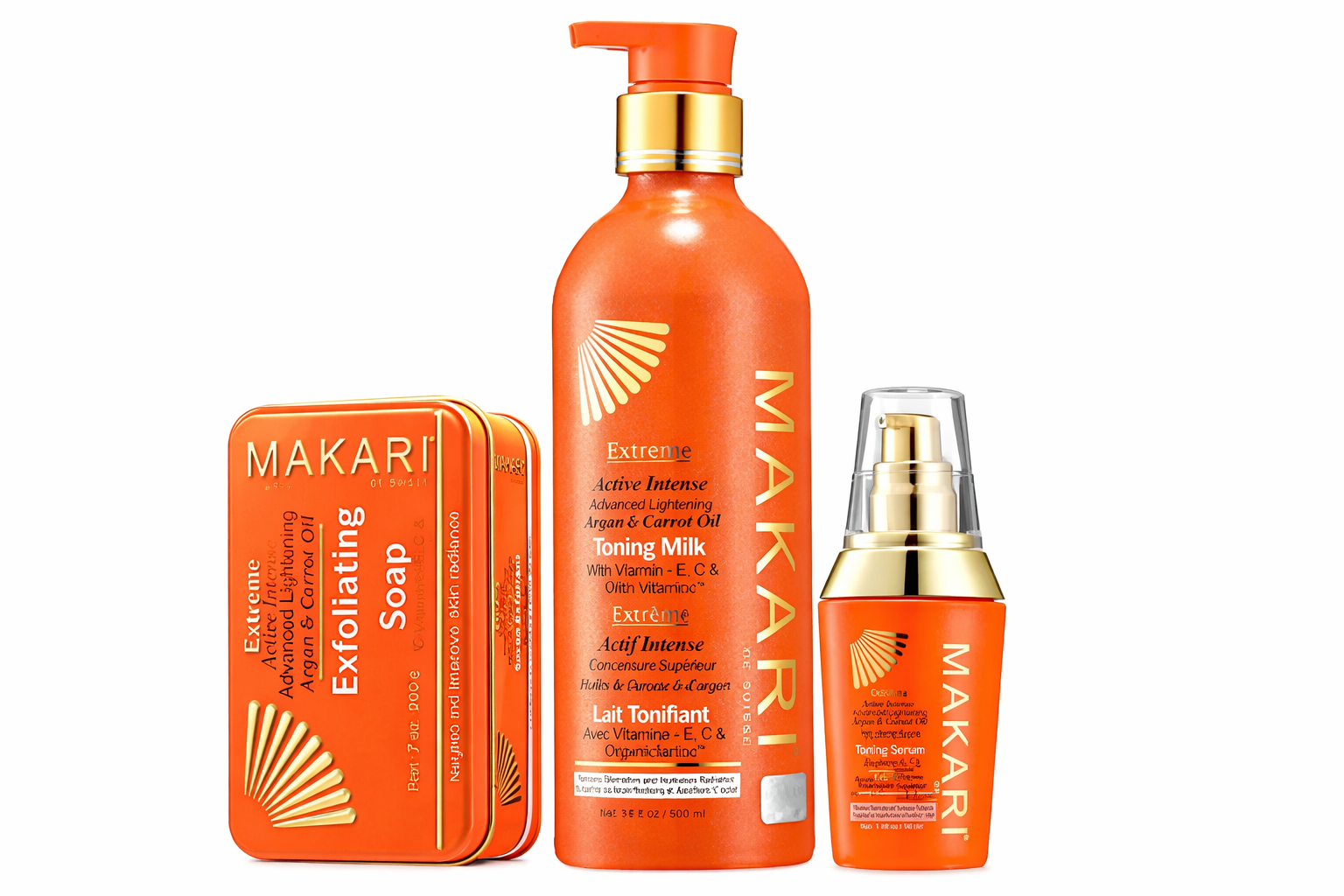 Makari Extreme Argan & Carrot 3-Piece Set (Toning Milk, Toning Serum & Exfoliating Soap)