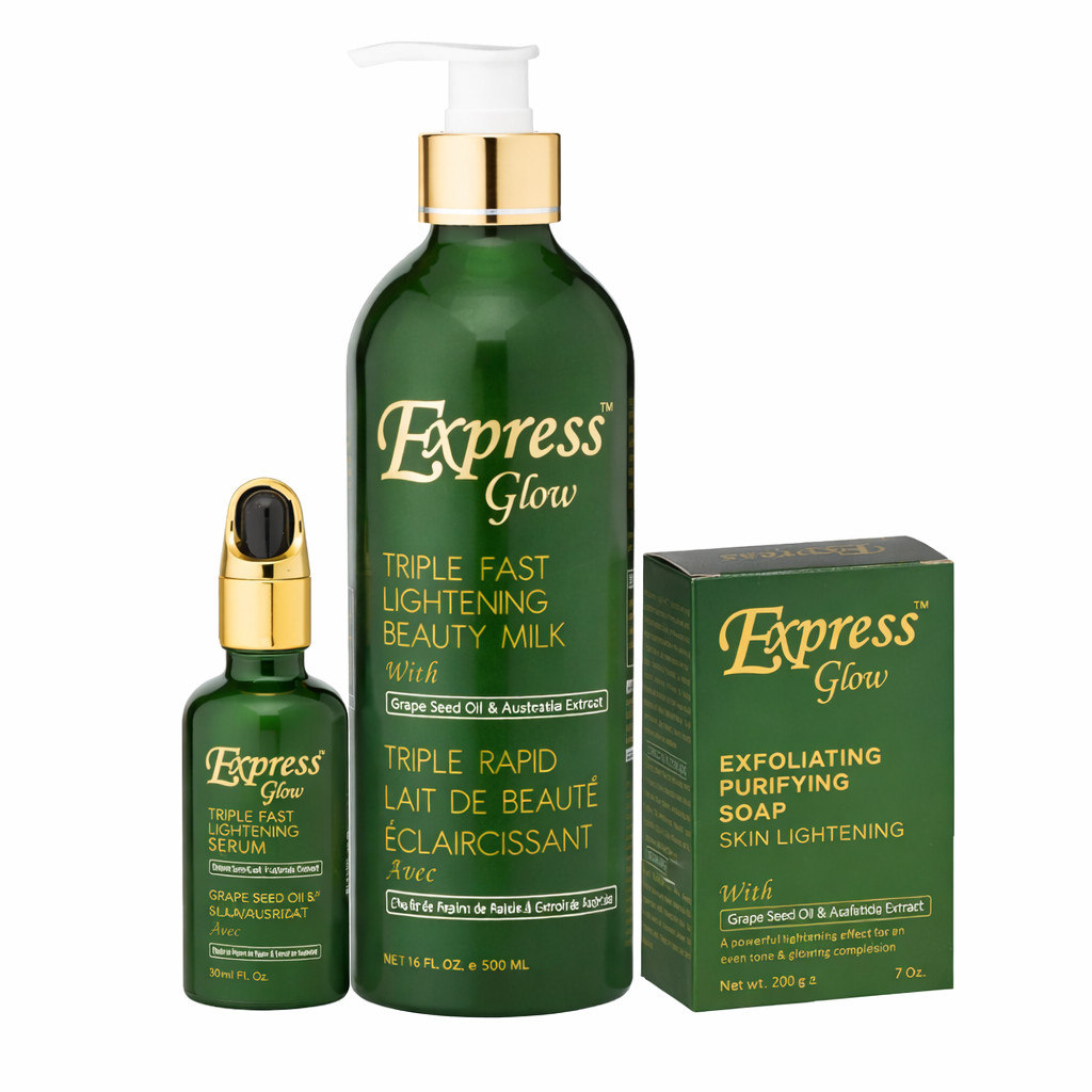 Express Glow Triple Fast Lightening Set (Beauty Milk • Lightening Serum • Exfoliating Purifying Soap)