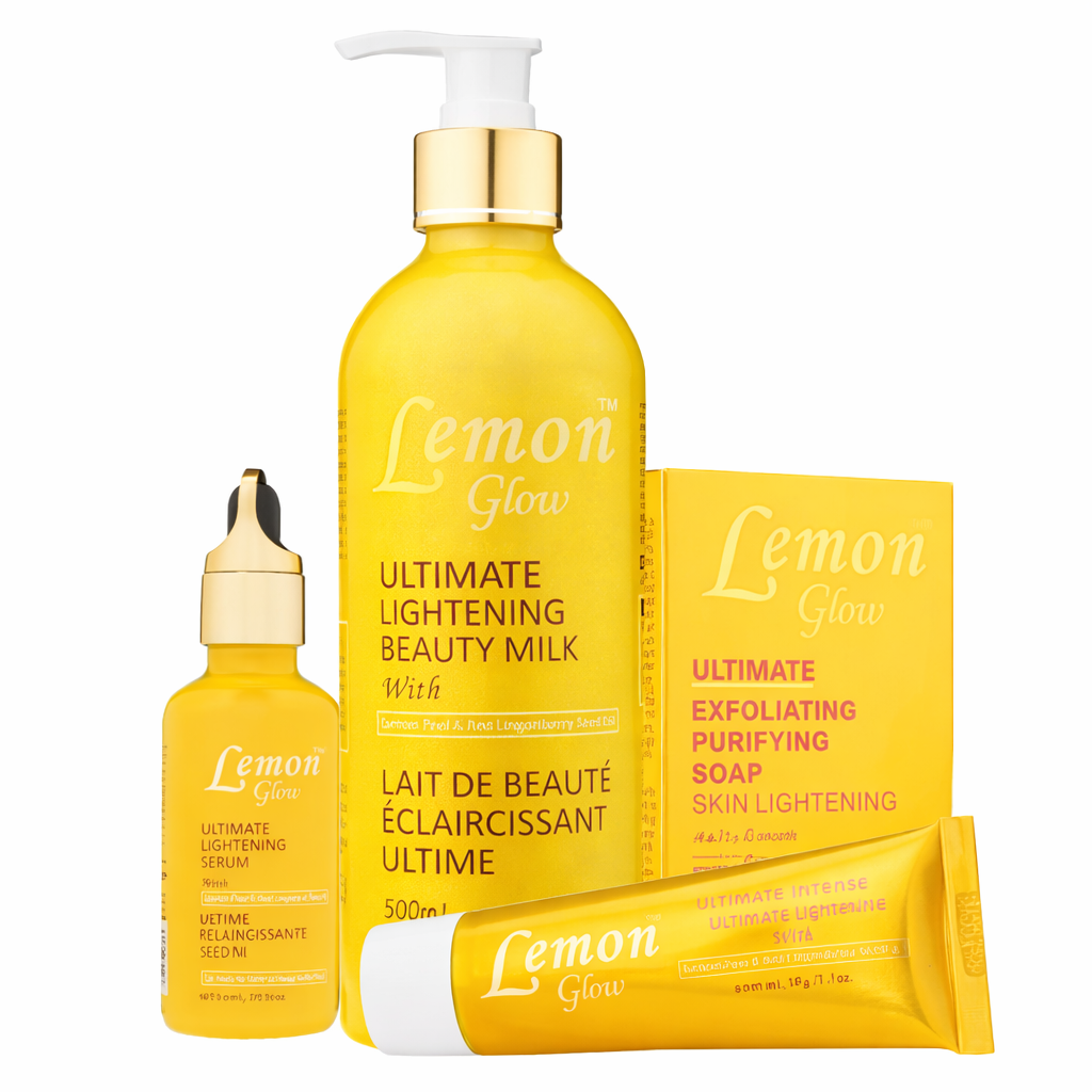 Lemon Glow Ultimate Lightening Set (Beauty Milk • Serum • Exfoliating Soap • Treatment Cream)