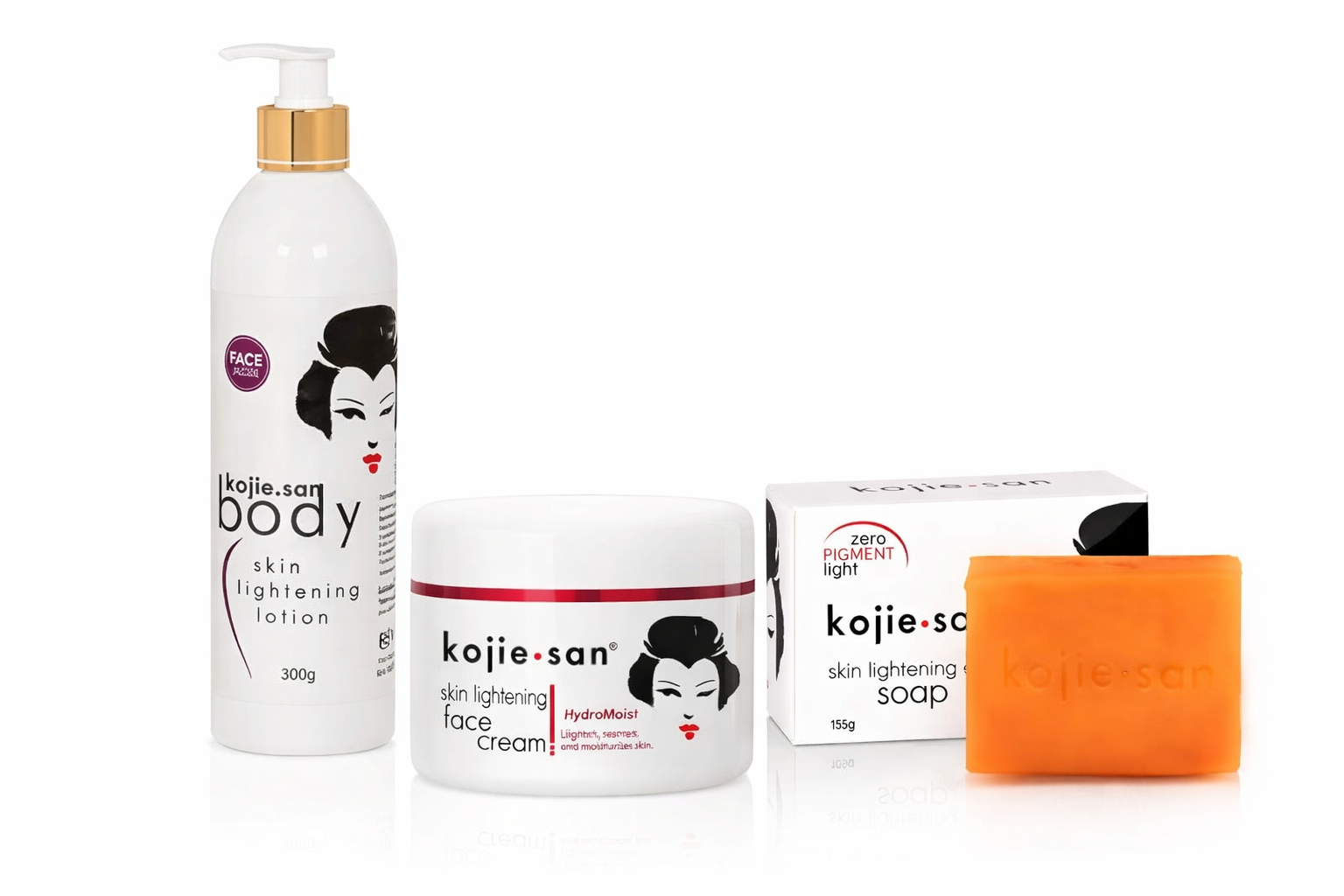 Kojie San Skin Lightening Routine Set (Body Lotion • Face Cream • Soap)