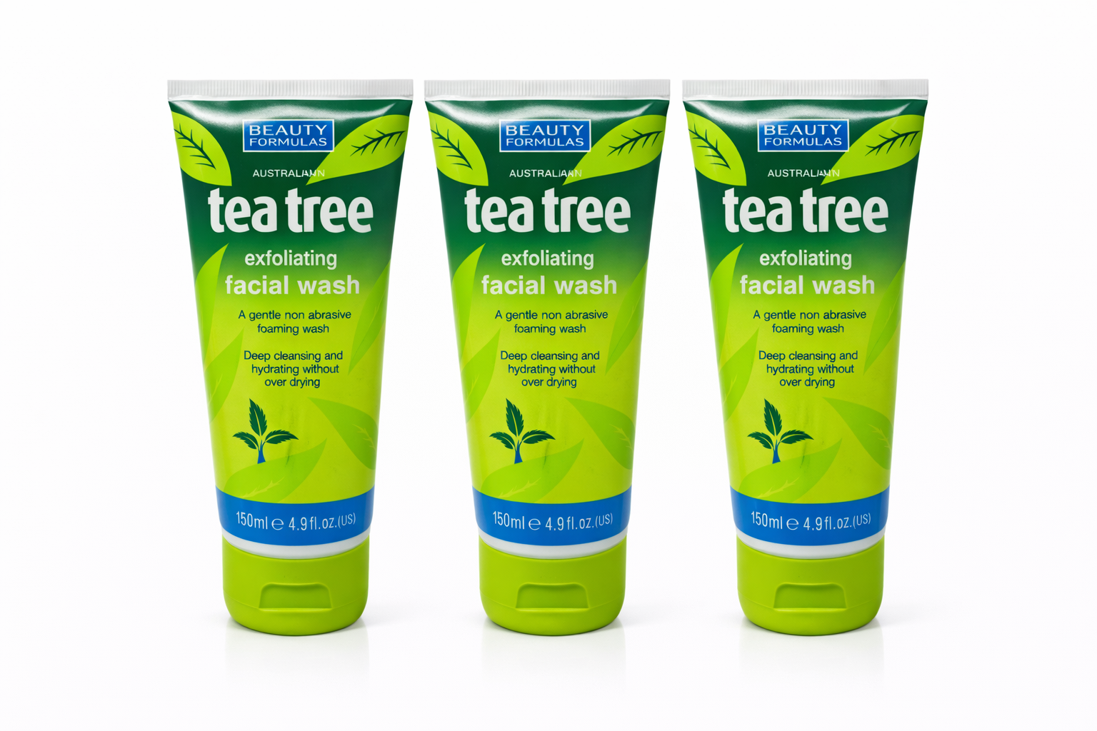 Beauty Formulas Australian Tea Tree Exfoliating Facial Wash 150ml (3-Pack)