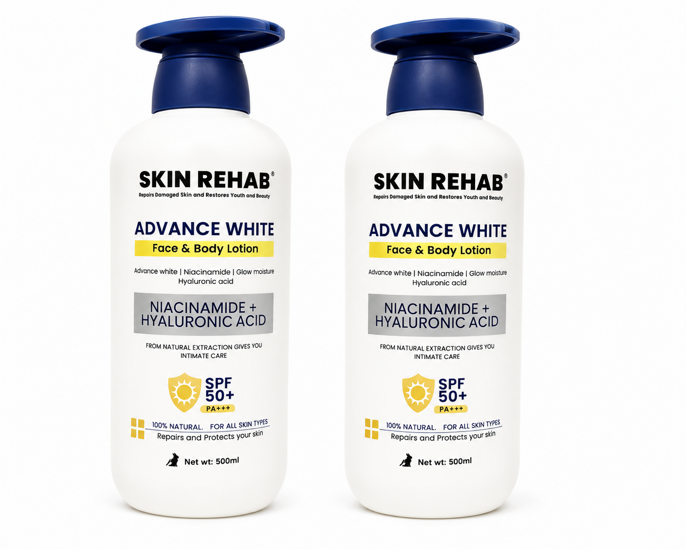 Skin Rehab Advance White Face & Body Lotion Niacinamide + Hyaluronic Acid SPF 50+ (2-Pack Bundle)