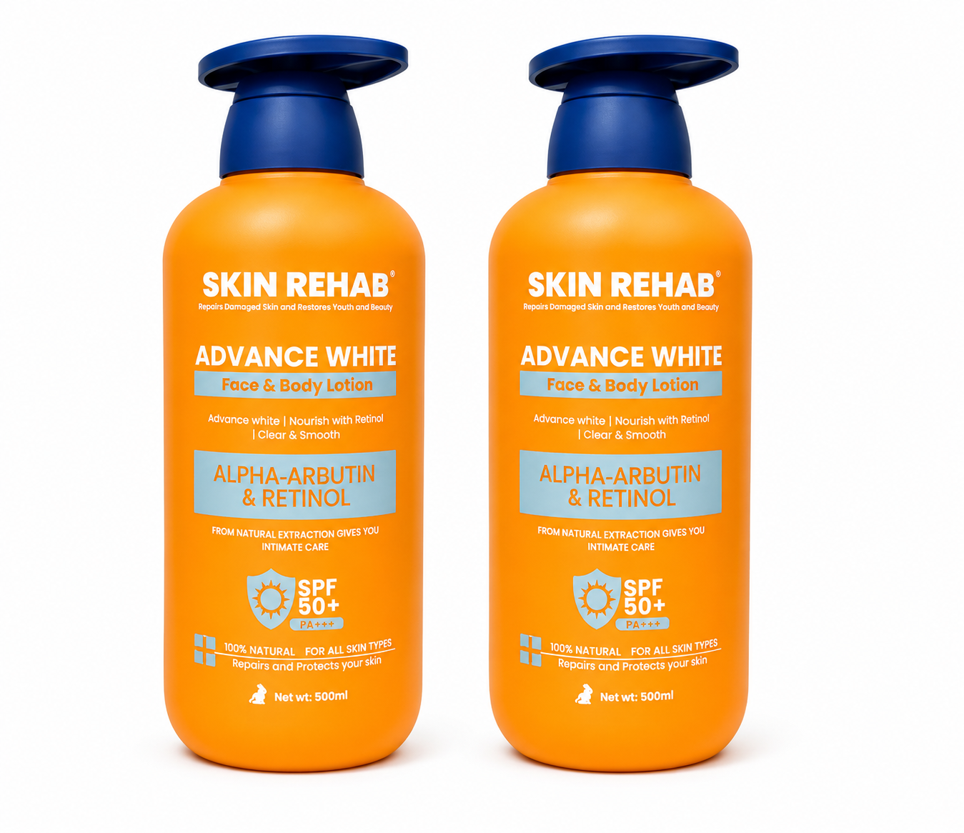 Skin Rehab Advance White Face & Body Lotion Alpha-Arbutin & Retinol SPF 50+ (2-Pack Bundle)