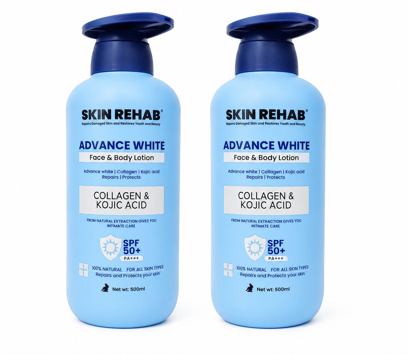 Skin Rehab Advance White Face & Body Lotion Collagen & Kojic Acid SPF 50+ (2-Pack Bundle)