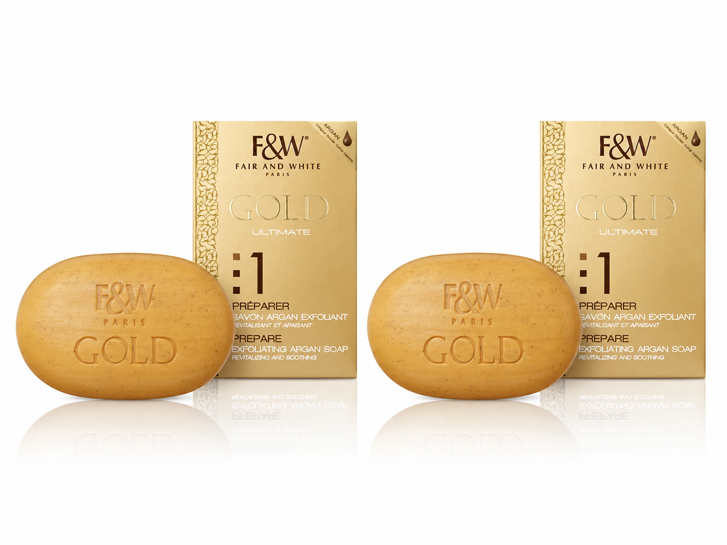 F&W Fair & White Gold Ultimate Prepare Exfoliating Argan Soap Duo