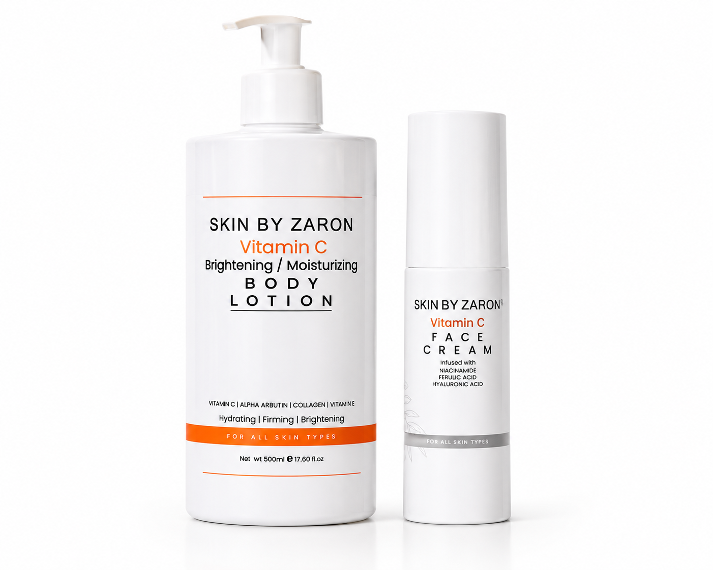 Skin By Zaron Vitamin C Brightening & Moisturizing Body Lotion + Vitamin C Face Cream Routine