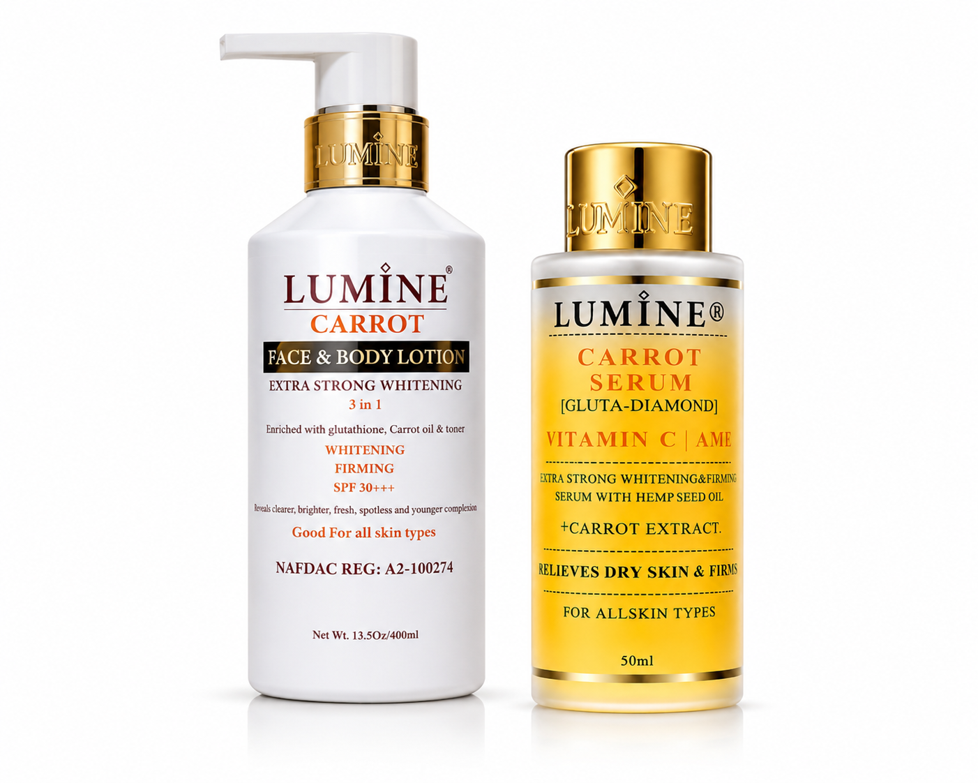 Lumine Carrot Face & Body Lotion + Lumine Carrot Serum Gluta-Diamond Vitamin C Routine